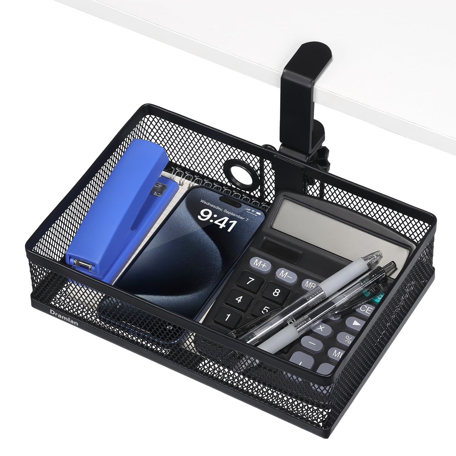 DramLan Desk Organiser with Cup Holder, 360°Rotating Hidden Under Desk Drawer,Clamp-on Style Desk Tidy Organiser, Large Capacity Under Desk Storage For Home And Office (Matte Black)