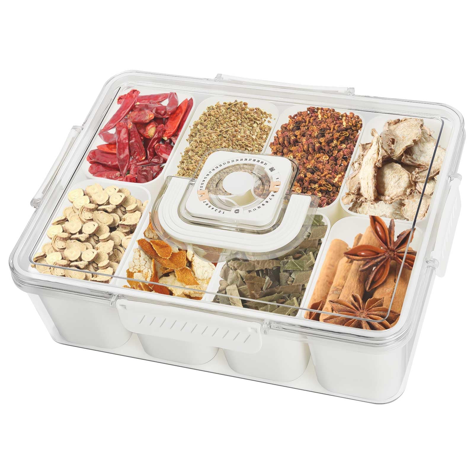 Les-Theresa Divided Spice Container, Divided Serving Tray with Lid Snack Platters, Snack Trays with Compartments Seasoning Box for Spices, Candy, Fruits, Nuts, Snacks, for Party, Picnic (4)
