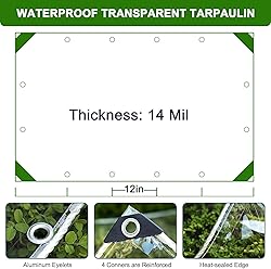 Clear Tarp with Grommets, 10x12ft Transparent Heavy