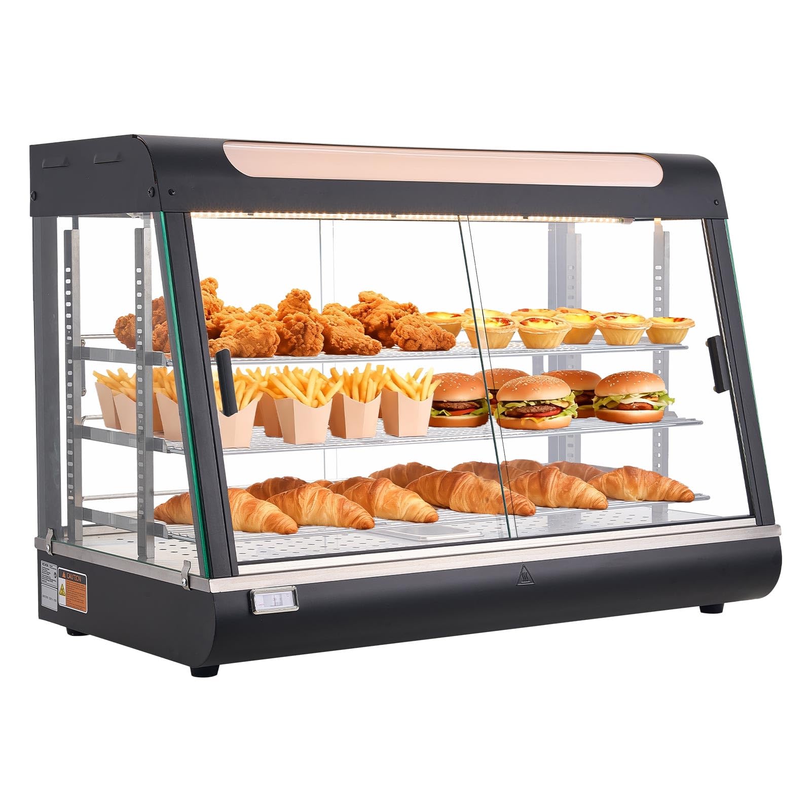 Photo 1 of VEVOR 3-Tier Commercial Food Warmer Display, 1400W Food Display Warmer with LED Light, Top Storage and Adjustable Shelves, 86?~185? Steam Heating, 137Qt/130L for Hamburger, Pizza, Bread, Fried Chicken