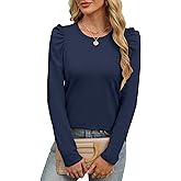 ANRABESS Womens Puff Long Sleeve Shirts Crewneck Fall Tops Basic Dressy Casual Blouses 2025 Trendy Outfits