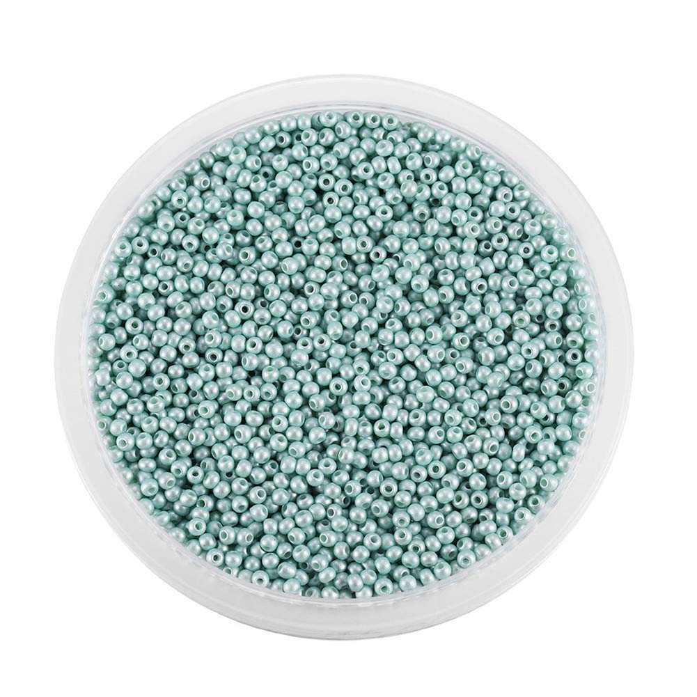 Around 9000pcs Opaque Glass Seed Beads Round Pony Bead Mini Spacer Beads 2mm for Jewellery Making Hair Accessories Beadwork Craft (Light Sea Green)