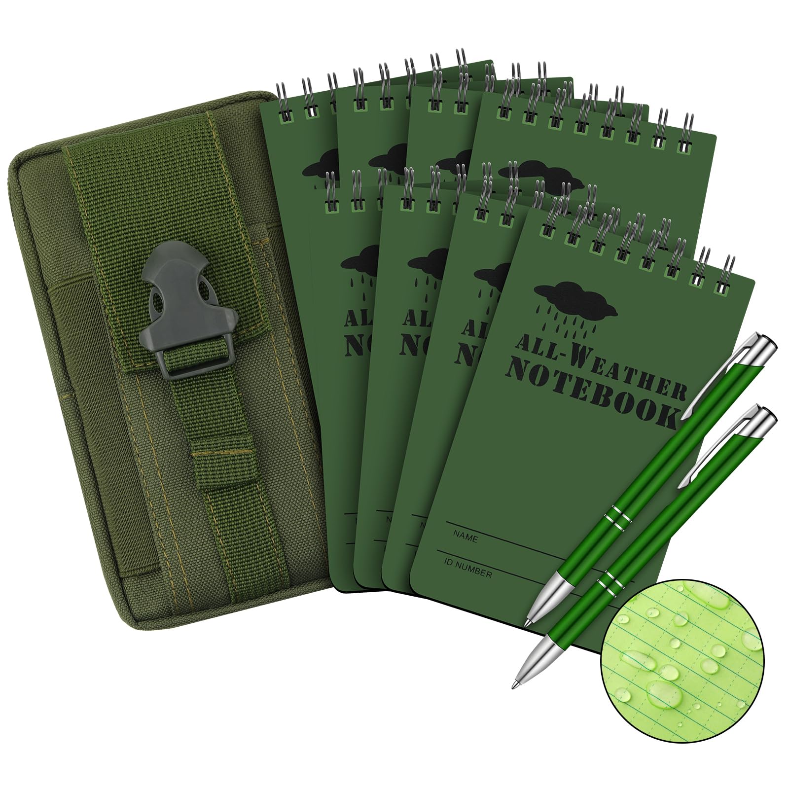 Photo 1 of Eaasty Waterproof Notebook and Pen Set 3 x 5 Inch Pocket Tactical Notebook with 1 Metal Weatherproof Pen and 1 Fabric Cover for Outdoor Activities Recording(Army Green,11 Pcs)