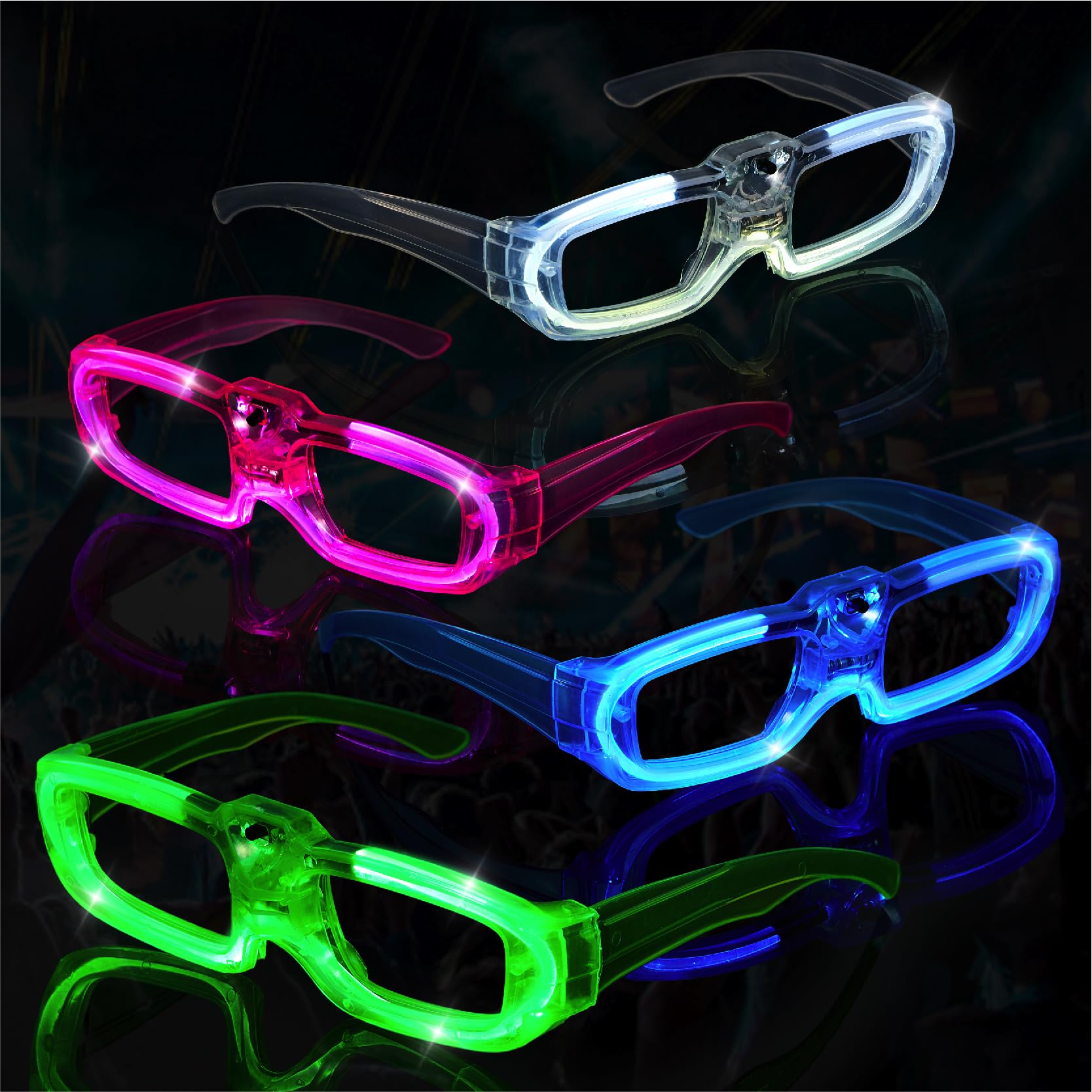 ZIYOUA 8 Pack Party Glasses, Led Light Up Glasses, Neon Party Accessories for Adults Kids, 80s Neon Party Decorations, Rave Glasses Glow in The Dark Party Supplies (8 Pack)