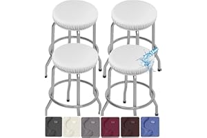 ANWUCHEN Stool Covers - 4 Pack Stretch Waterproof PU Bar Stool Covers - Removable Washable Round Bar Stool Seat Covers with Elastic Bands for 13-18 Inch Stool - Beige