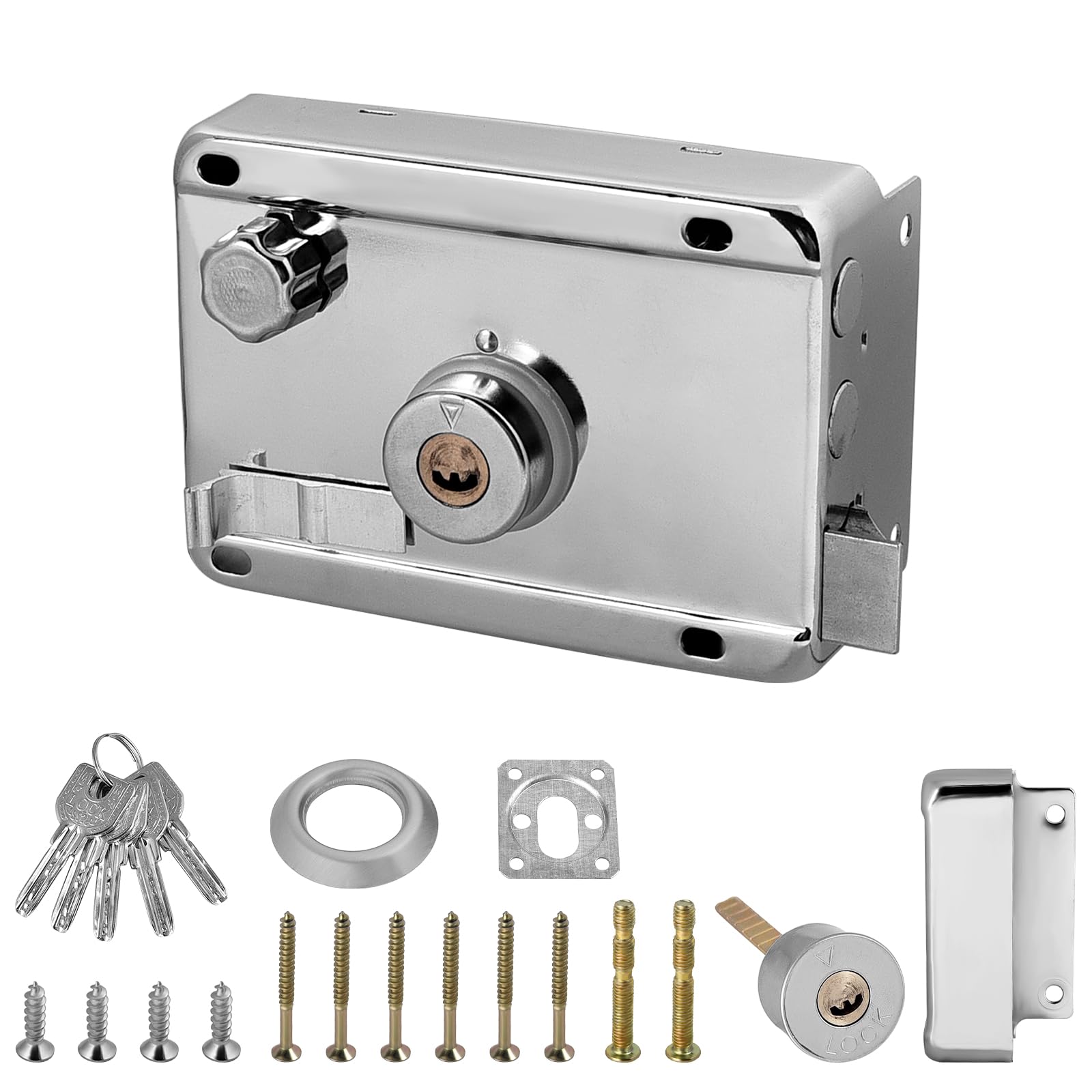 Door Lock External Door Lock Night Latch Push Sliding Gate Lock High Security for Your Home or Workplace with 5 Keys(Open Right)