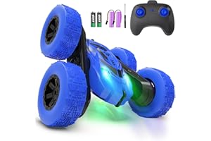 HARWORLIFE Remote Control Car for Boys 4-7, RC Cars with Headlights Double-Sided Driving 360° Flips Rotating for Kids Ages 4+ Year Old, RC Stunt Car Toys for Boys and Girls Birthday Gift Blue