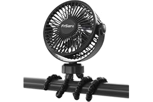 FrSara Portable Baby Stroller Fan, Stroller Fan Clip On for Baby, Safe and Quiet, 4000mAh, Baby Fan for Stroller and Car Seat, 3-Speed Adjustable, Suitable for Desks,travel,Bicycles,Camping Black