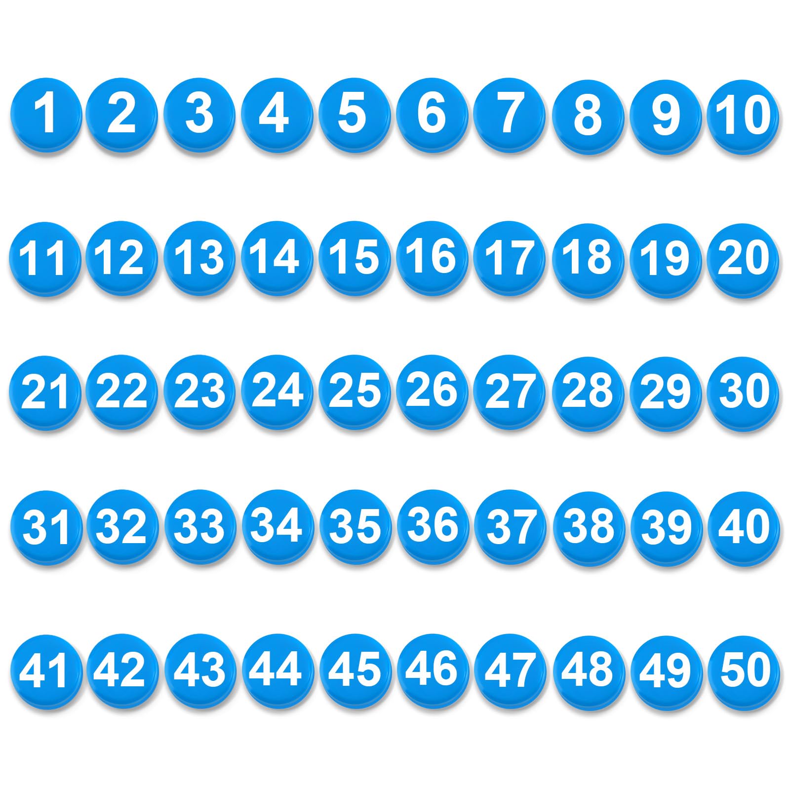 Photo 1 of 1-50 Magnetic Numbers, 0.8" Multi-Use Numbered Magnets Round Dry Erase Board Number Magnets for Fridge Calendar Whiteboard Home Classroom Office Supplies (Blue)