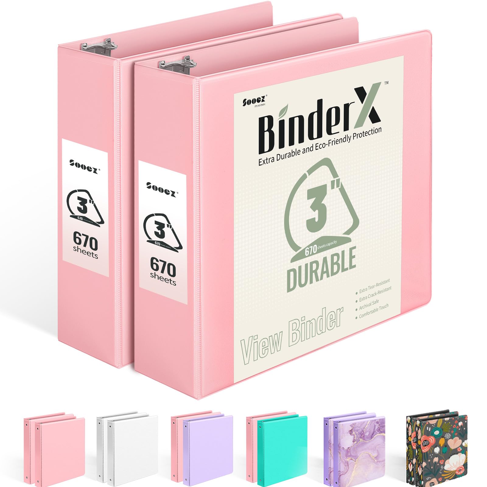 Sooez BinderX Extra Durable 2 Pack 3 Inch 3 Ring