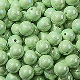 BERMRO 16mm Acrylic Bead 100pcs AB Green Color Focal Bead Chunk Bubblegum Beads for DIY Crafting Necklace Bracelet Jewelry Making Keychain (Light Green)