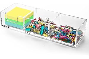 Esonmark Sticky Note Holder 3in1 Clear Acrylic Memo Holder Desk Organizer Includes 3 Pack Sticky Notes for School Home Office Post Pop Note Dispenser for 3"x3" Note Pad Holder (SNH03)