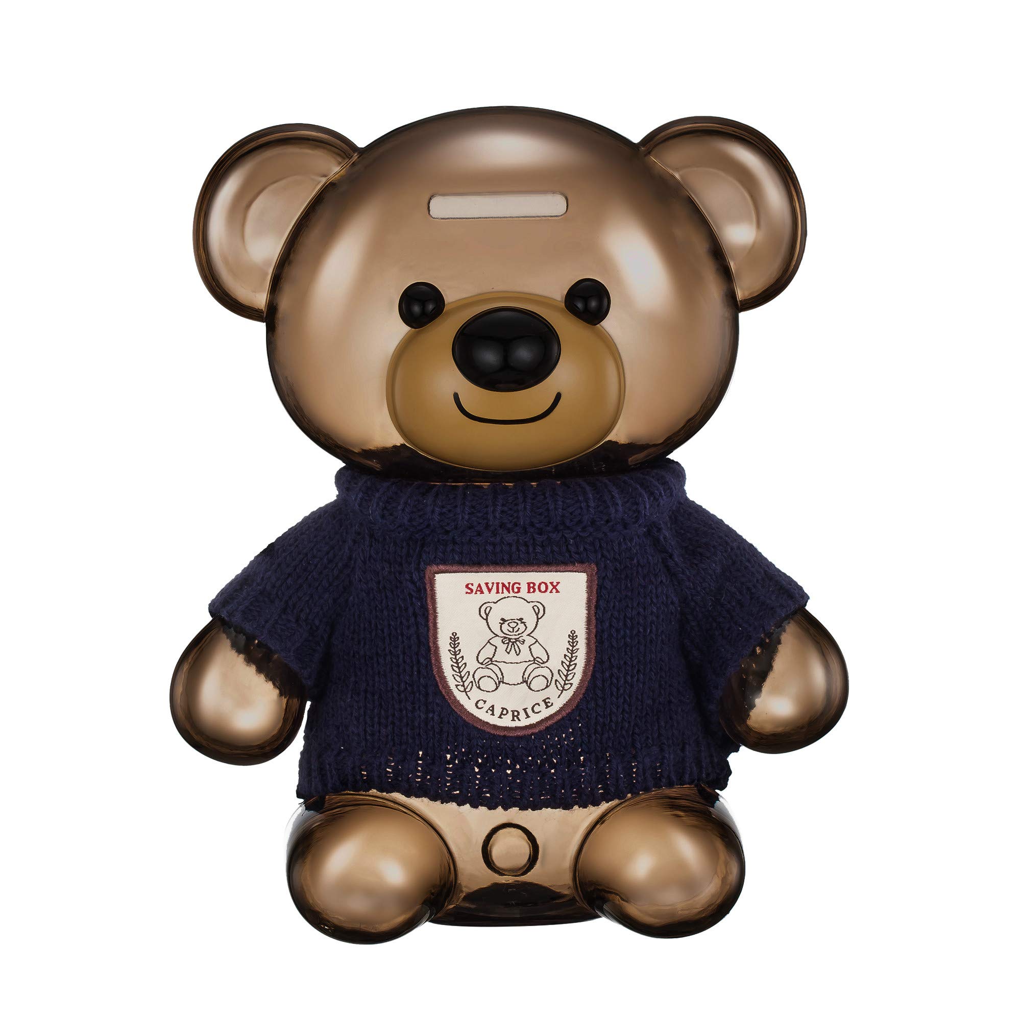 Msicyness Classic Bear Piggy Bank - Cute Cartoon Saving Box for Kids Mini ATM with Knit Clothes Decor Coin Toy Banks Save Pot Money Boxes（Transparent）