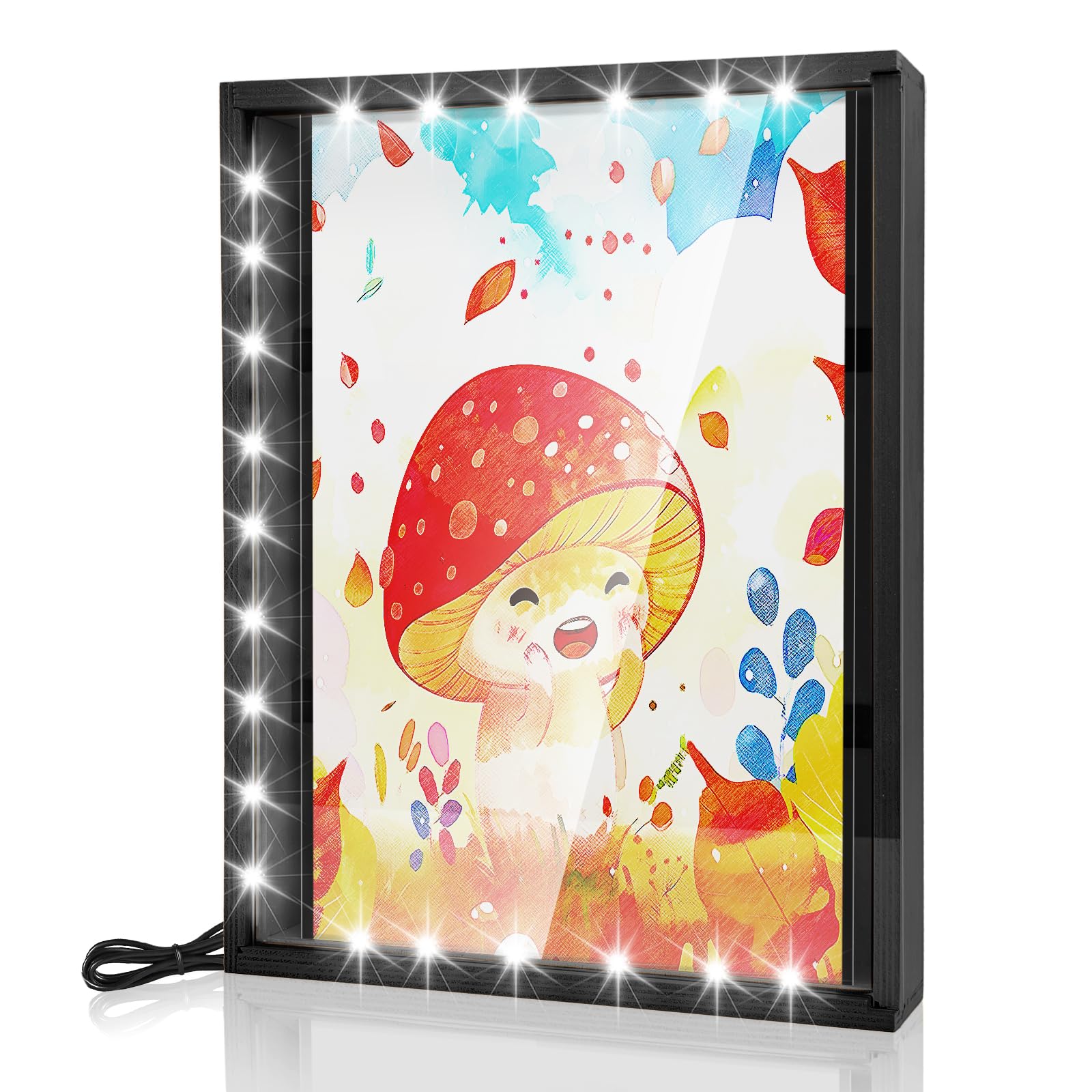 Photo 1 of LuxRound Artwork Shadow Box with LED Light | Changeable Photo Album Display & Storage Box Wall-mounted & Tabletop Artwork Display Frame(Black)