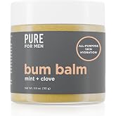 Pure for Men Bum Balm, Skin Hydration &amp; Deodorizing 3.9 oz (Mint + Clove) | Raw Shea Butter, Mint &amp; Clove, Soothing Skin Hydration &amp; Deodorizing Balm, All-Purpose Anti-Chafing Lotion, 3.9 oz