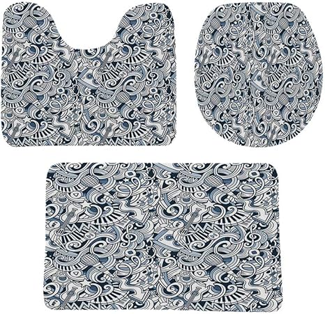 Amazon Co Jp ポップスターパーティー 玄関マット 便器の装飾 バスマット トイレマット 3点セット 漫画スタイル手描き落書き音楽テーマ アイコンラインアートプリント 防音 ラグマット 洗える おしゃれ 40 60cm ブルーダークブルーホワイト ホーム キッチン