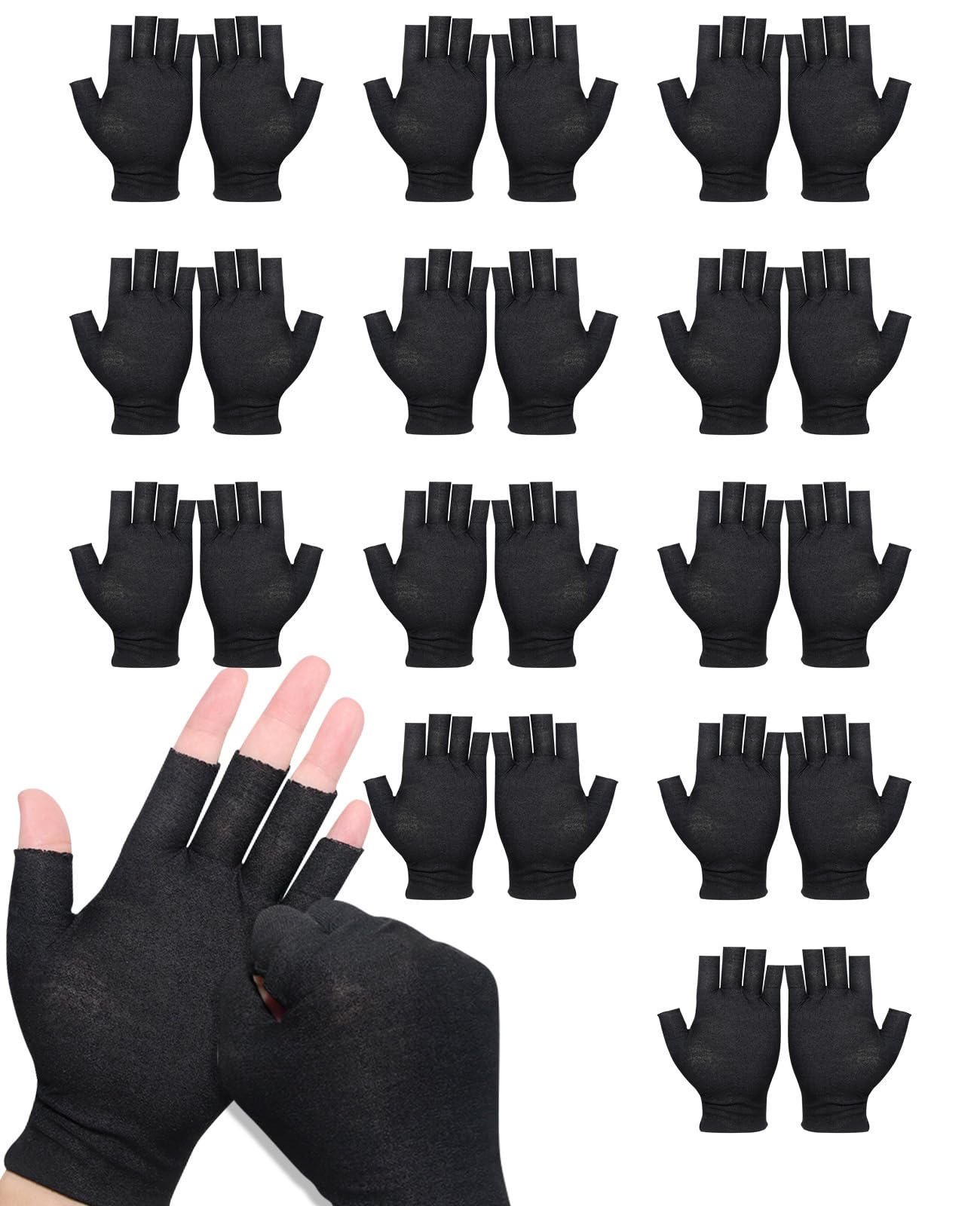 Photo 1 of Framad 12 Pairs Black Cotton Fingerless Gloves Moisturizing Night, Uv Sun Protection Gloves for Driving