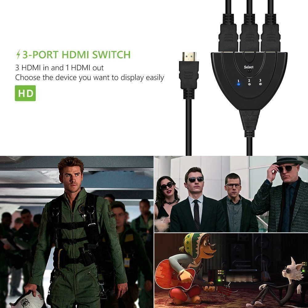 Isuper Cavo HDMI 3-Port Switch 3 x ingresso 1 x uscita per HD 1080 p HDTV sistema Home Theater, HD TV, PS3, Xbox One, Xbox 360, DVD