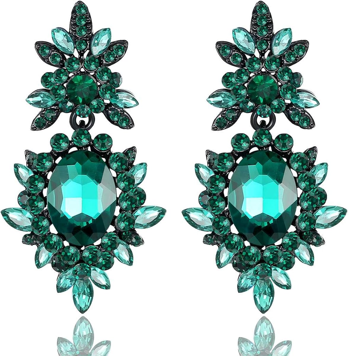 Amazon Mecresh レディース 花 ドロップ イヤリング 金 銀 赤 青 黒 緑 クリスタル ウェディング ラインストーン イヤリング パーティー ジュエリー ネックレス 通販