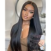 FACMOOD Glueless Drawstring Wigs Human Hair Pre plucked Pre Cut, 6x4 HD Lace Front Wear and Go Glueless Wig Straight with Drawstring Straight for Women 200% Density 20 inch