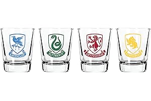 Harry Potter Shot Glass Set - 2 oz. Capacity - Set of 4 Glasses - Gryffindor, Slytherin, Hufflepuff, Ravenclaw