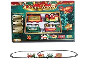 Electric Train Set for Kids 11x7x1 Mini Simulated Christmas Train Set with 4 Carriages & Tracks Classic for Boys & Girls(No B
