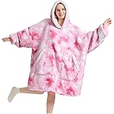 Kipswiza Wearable Blanket Hoodie - Soft Cozy Sherpa Fleece Oversized Hooded Blankets Sweatshirt as Gifts for Women Mother Daughter Girlfriend, Pink Tie Dye