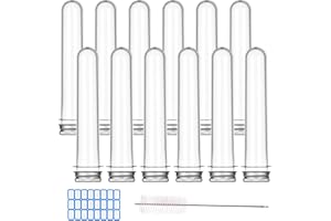 LABALPHA 12Pcs PET Plastic Test Tubes with Screw Caps for Candy Storage, Party, Bath Salt Vials, 28x160mm (60ml), Include a Test Tube Brush and Sticker Label