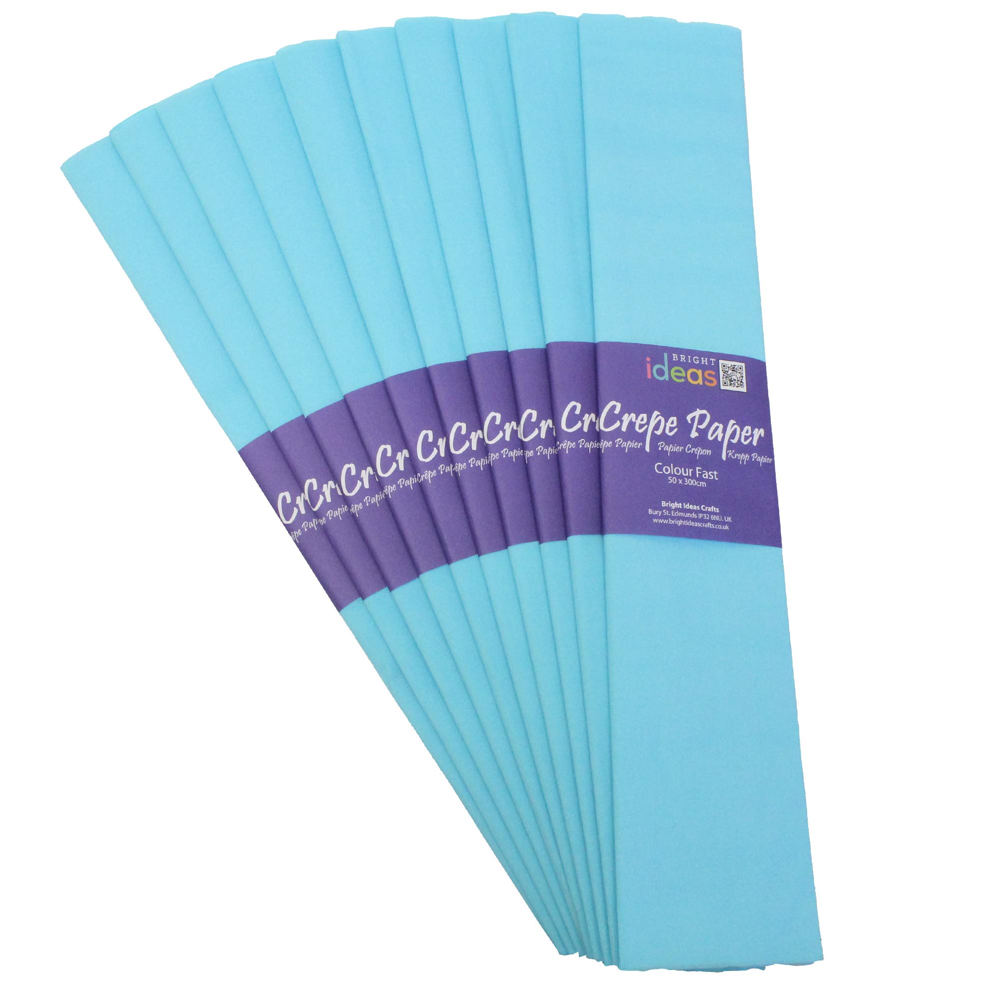 Bright Ideas Crepe Paper Sheets – Light Blue. Sheet Size: 50cm x 3m, Pack of 10 Folds. 17gsm, 40% Stretch, Colourfast and Acid Free. Ideal for Flower Making, Gift Wrapping and Arts & Crafts.
