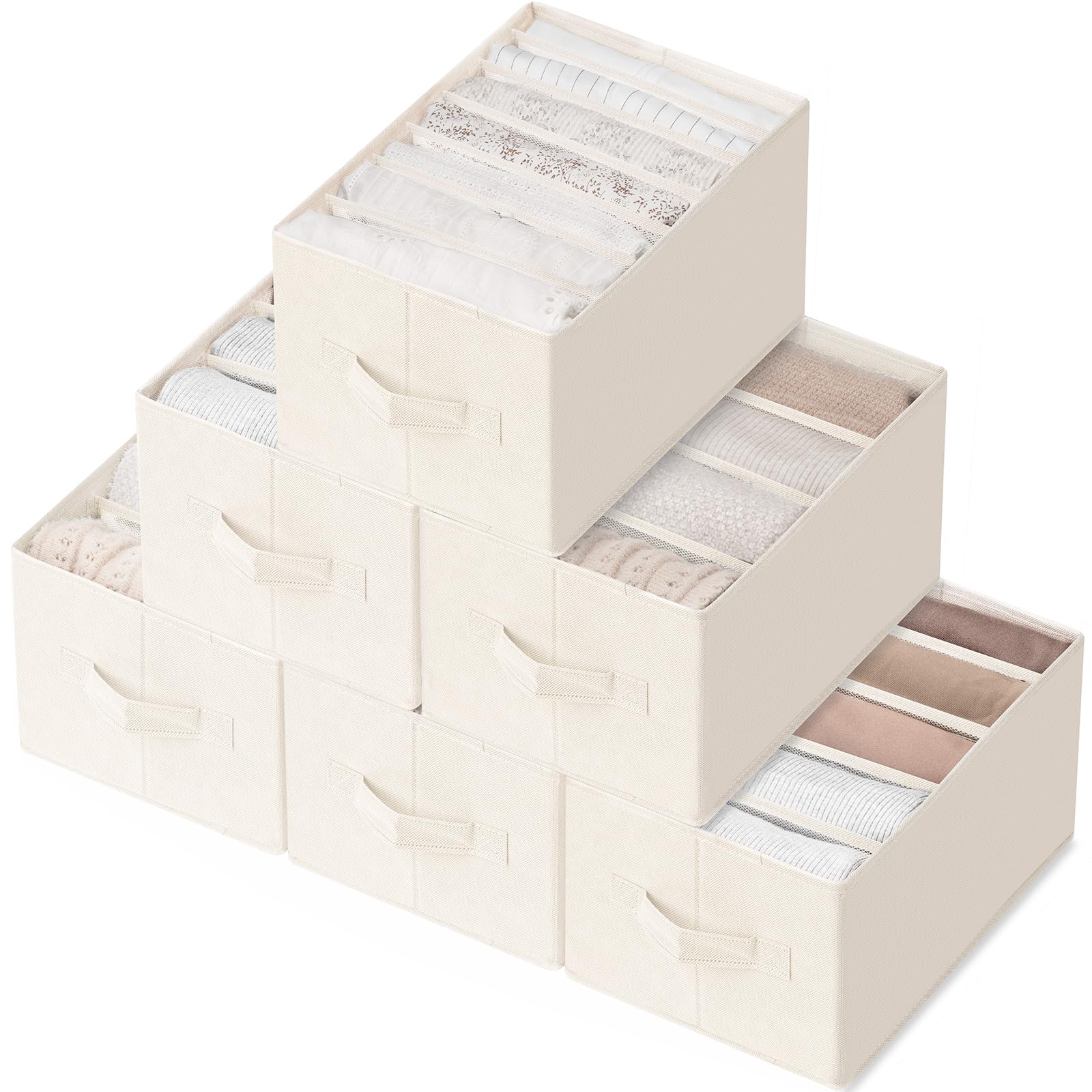 Photo 1 of 6 Pack Large Clothes Organizer, Wardrobe Closet Organizer and Storage with Handles, Foldable Fabric Closet Organizers Dividers for Clothing, Pants, Jeans, Sweater, T-shirts, Beige