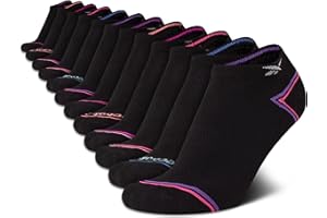 Reebok Girl's Cushioned Comfort No-Show Ankle Low Cut Socks (12 Pack), Size Medium, Black Detail