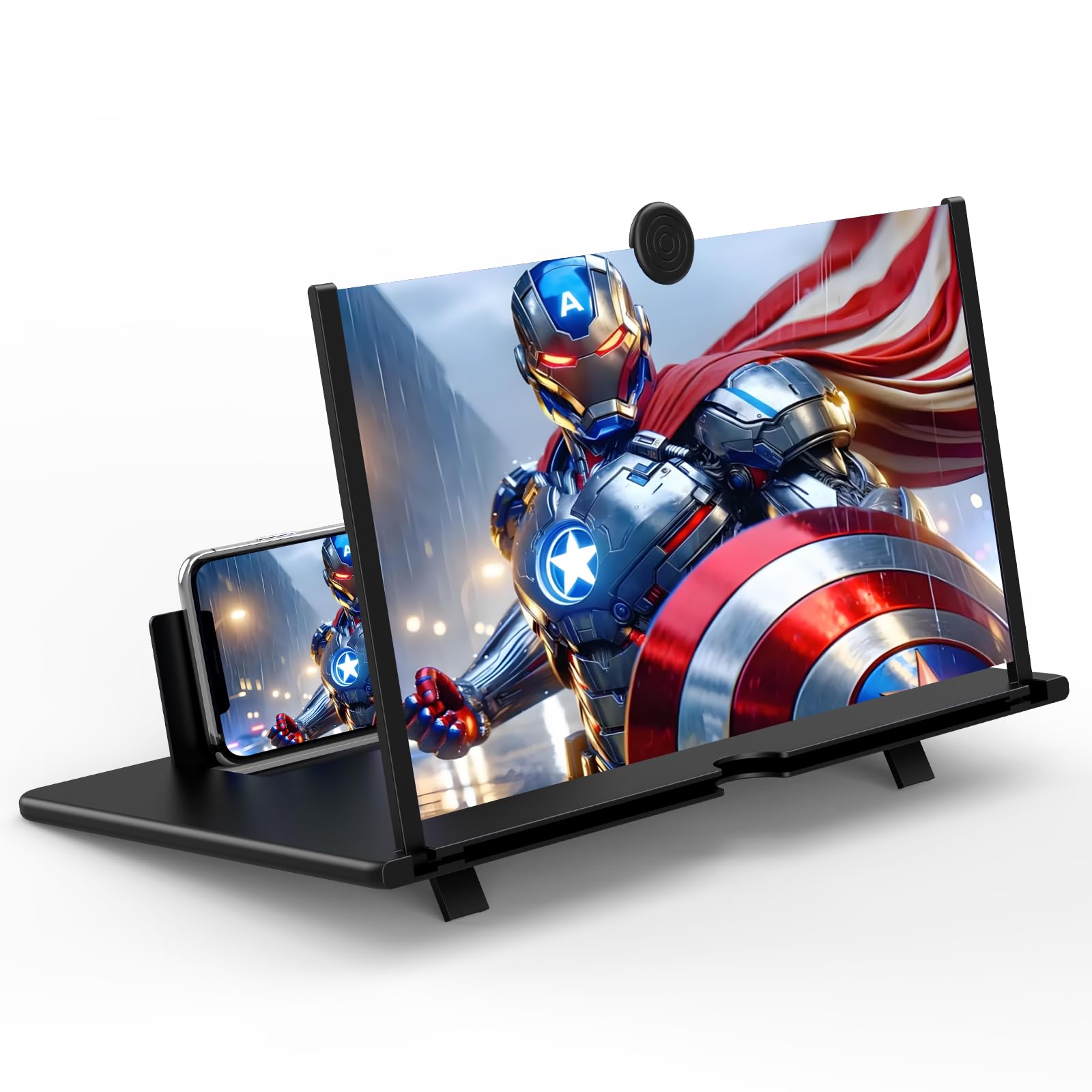 Photo 1 of 18" Screen Magnifier for Mobile Phone,3D HD Cell Phone Magnifying Projector Screen Enlarger for Movies, Videos, and Gaming,Foldable Phone Stand with Screen Amplifier,Supports All Smartphones (Black)