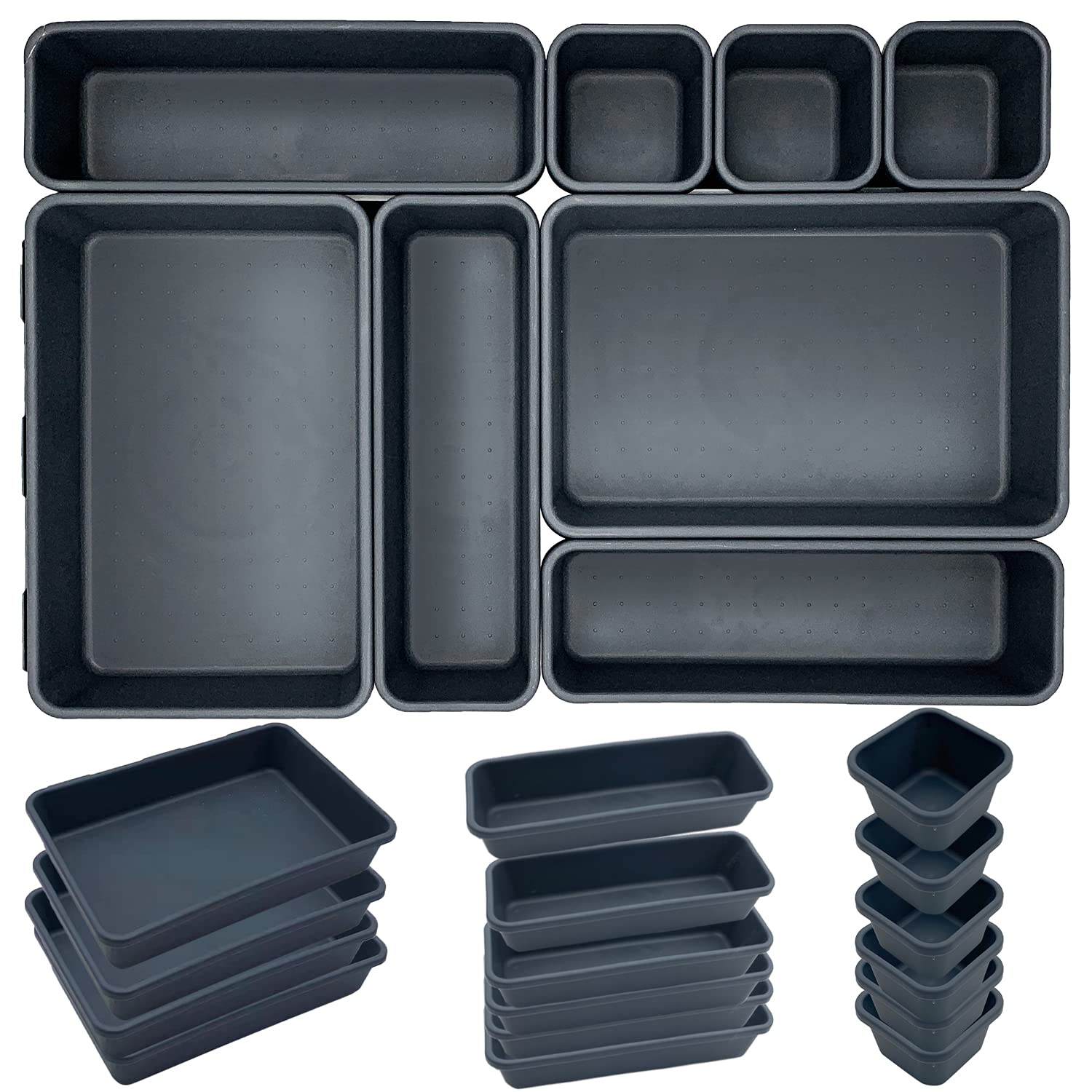 Set of 24 Very Deep Plastic Universal Shape Kitchen Drawer Storage Organisers, Keep Drawer Tidy for Office and Home