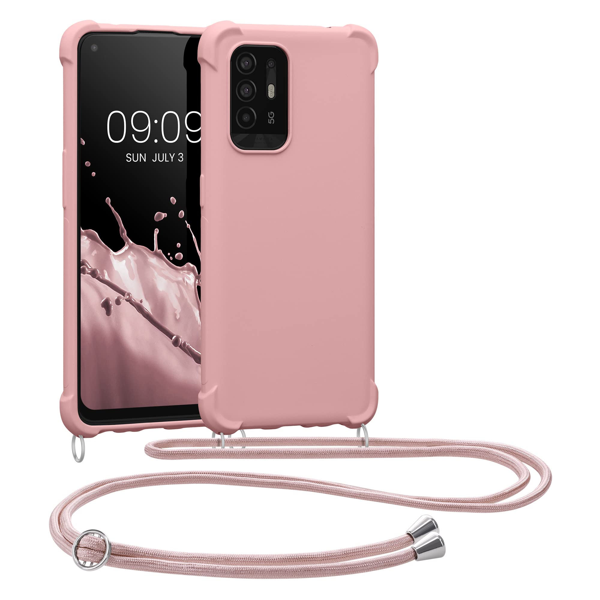 kwmobile Crossbody Case Compatible with Oppo A94 (5G) Case - TPU Silicone Cover with Strap - Mother Of Pearl