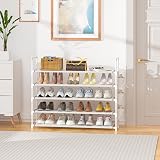 OYREL 5-Tier Shoe Rack 20-25 Pairs Large Organizer with Side Bag White view 2