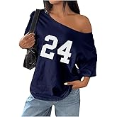 SOLY HUX Women's Off The Shoulder Tops Graphic Tees Jersey Shirts Number Print Baggy Oversized T Shirts