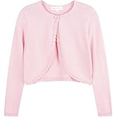 TRENDSTITCH Girls Long Sleeve Sparkle Bolero Cardigan Kids Button Closure Knitted Shrug Cropped Sweaters Tops 3-12 Years