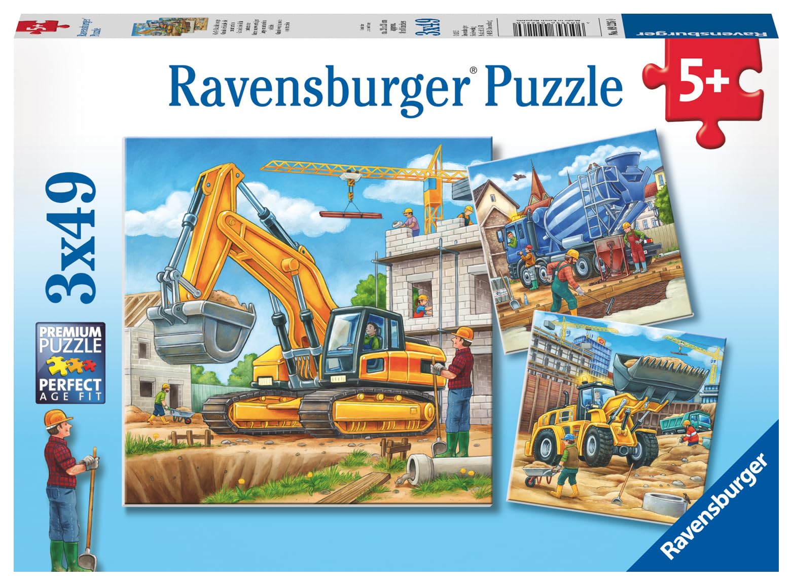 Photo 1 of Ravensburger - Large Construction Vehicles - 49 Piece Jigsaw Puzzle 3 Pack Set - Bright Loaders, Trucks & More - Larger Pieces - Premium Quality - Ideal Gift - Screen-Free Fun - Children Age 5+