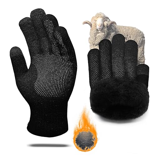CozyGalar Winter Gloves Men, Thermal Merino Wool,6 Finger Touch Screen, Thickened Warm Fleece lined for Running Biking Christmas Husband