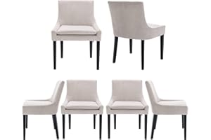 COLAMY Modern Dining Chairs Set of 6, Upholstered Corduroy Accent Side Leisure Chairs with Mid Back and Wood Legs for Living Room/Dining Room-Beige