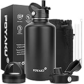Water Bottle Insulated 32oz 40oz 64oz 128oz Straw Lid Spout Lid & 3 Lids, Leak Proof, Vacuum Insulated,Stainless Steel Water Bottle Wide Mouth for Sports, Gym or Office