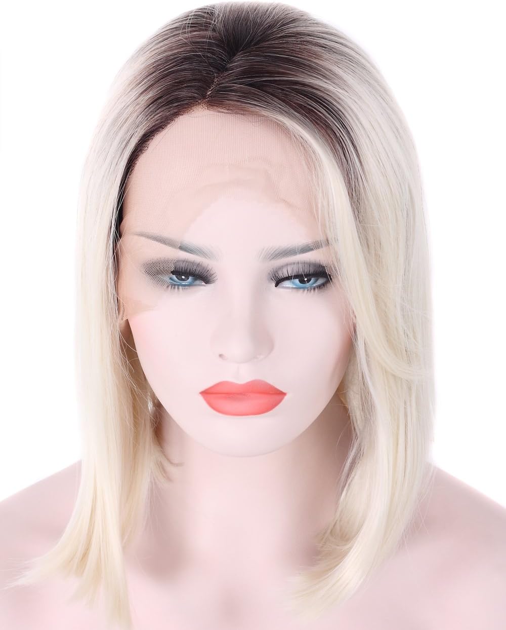Tripal Hairs Ombre Blonde Wigs Dark Roots Platinum Blonde Synthetic Lace Front Wig Glueless Heat Resistant Hairs Replacement Wig