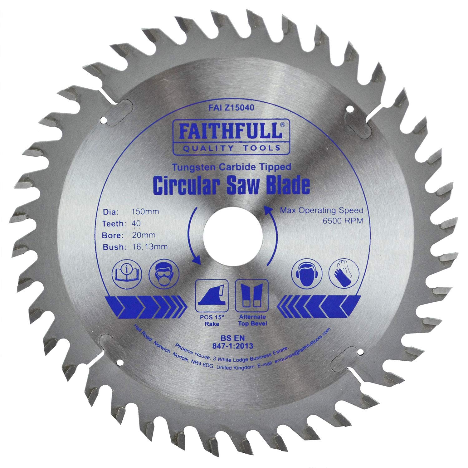 Faithfull FAIZ15040 TCT Circular Saw Blade 150mm x 20mm Bore x 40 Teeth