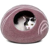 MEOWFIA Cat Cave – Premium Felt Cat Bed for Indoor Cats, Handmade Merino Wool (Rose Gold, Large)
