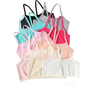 XejeN Girls Training Bras 6 Pack, Soft Cotton Cami Starter Bras for Girls Ages 6-9, Unpadded Everyday Bras with Fixed Straps