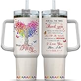 99WHALE Dear Mom Tree Color, Tumbler 40 Oz With Handle Lid And Straw, Mom Gifts, For Tumblers Mommy Modern Be Cups Heart Butterfly Day Straws Mama Simple Handle Momma Insulated