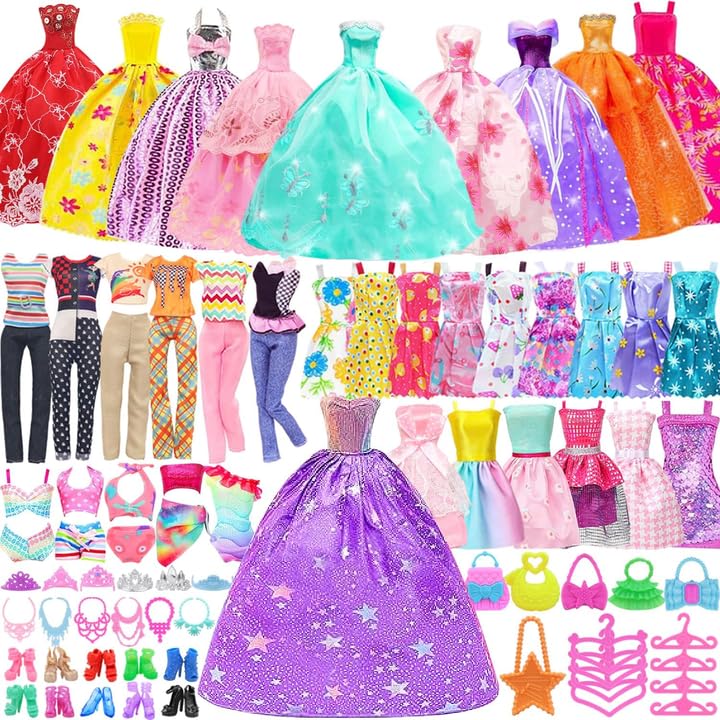 101 PCS Doll Clothes and Accessories,Doll Clothes Fashion Outfit Dress Party Bikini Wedding Tops Pants Hat Shoes Random Style for 11.5 Inch Girl Dolls,Gift Toys for Girls Christmas Birthday(No Doll)