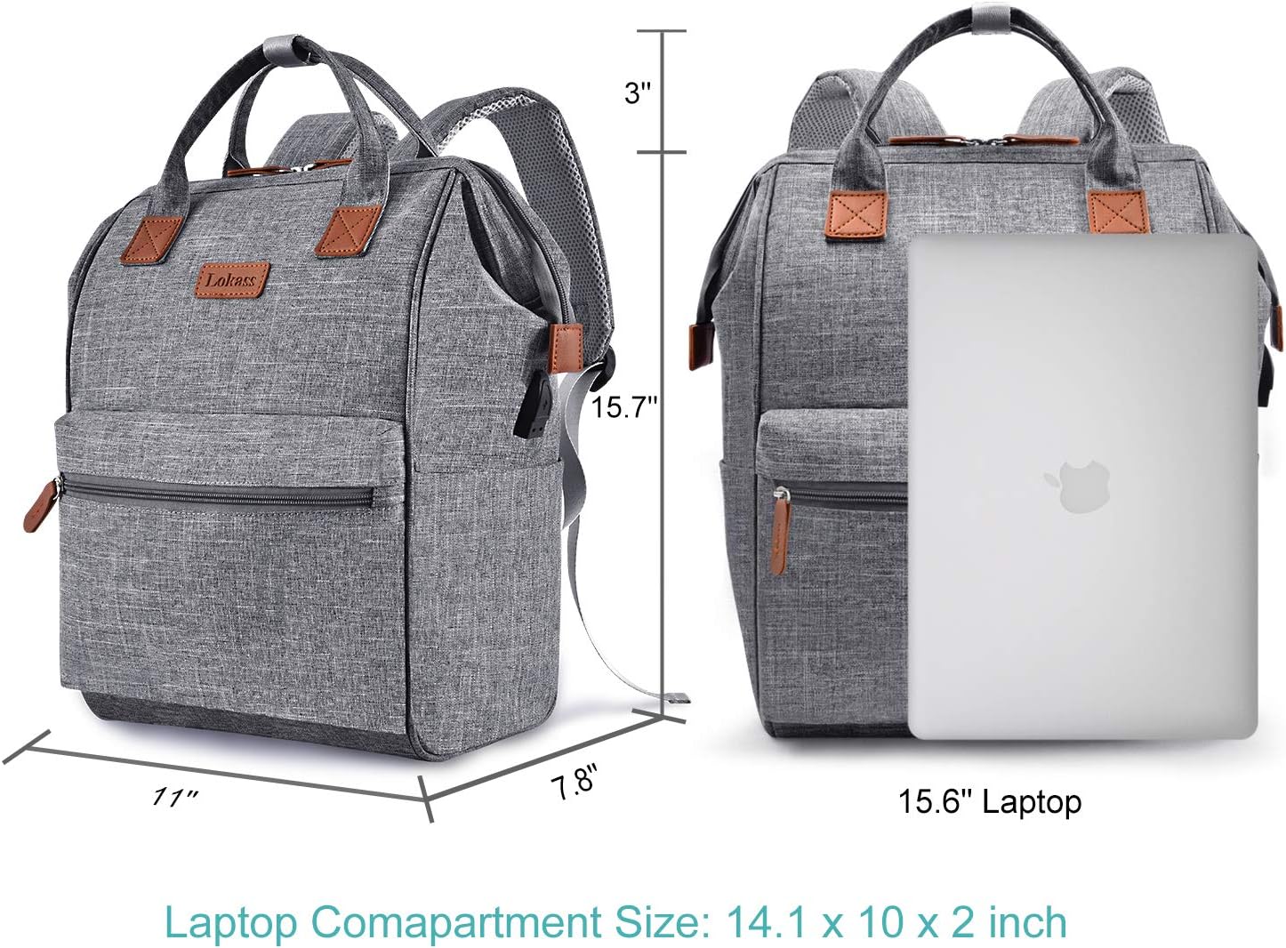 BRINCH Laptop Backpack 15.6 Inch Wide Open Computer Backpack Laptop Bag College Rucksack Water Resistant Business Travel Backpack Multipurpose Casual Daypack with USB Charging Port for Women Men,Gray: Electronics