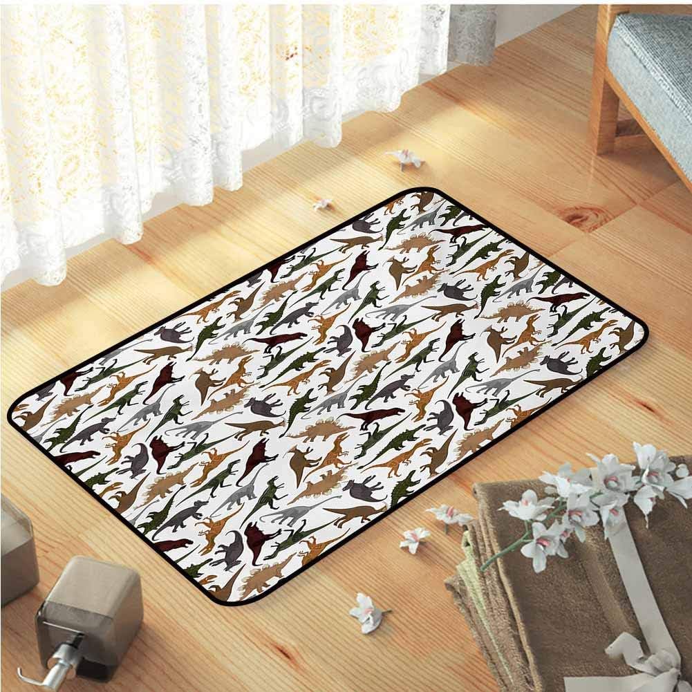 Anyangeight Jurassic Floor Mat Rug, Pattern Dinosaurs Enormous Museum History Cartoony Illustration Carpet Stylish in Design for Living Room Kids Room, W15 x L23 Brown Dark Orange Burgundy