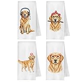 METNBASYY Golden Retriever Dog Kitchen Towels, Gifts for Golden Retriever Lovers Dish Tea Towels, Funny Headset Sunglasses Dog Decorative Hand Towel for Bathroom Kitchen, 16x24 Inch Set of 4